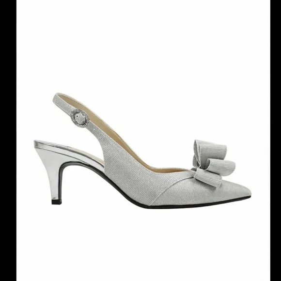 J. Renee SILVER Gabino Pointed Toe w/ BOW, Slingback Pumps *Sz 9.5* NEW, no Tags - Picture 2 of 16
